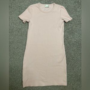 Wilfred Free Aritzia - Yumi Mini Ribbed Short Sleeve Dress - Size XS Blush pink